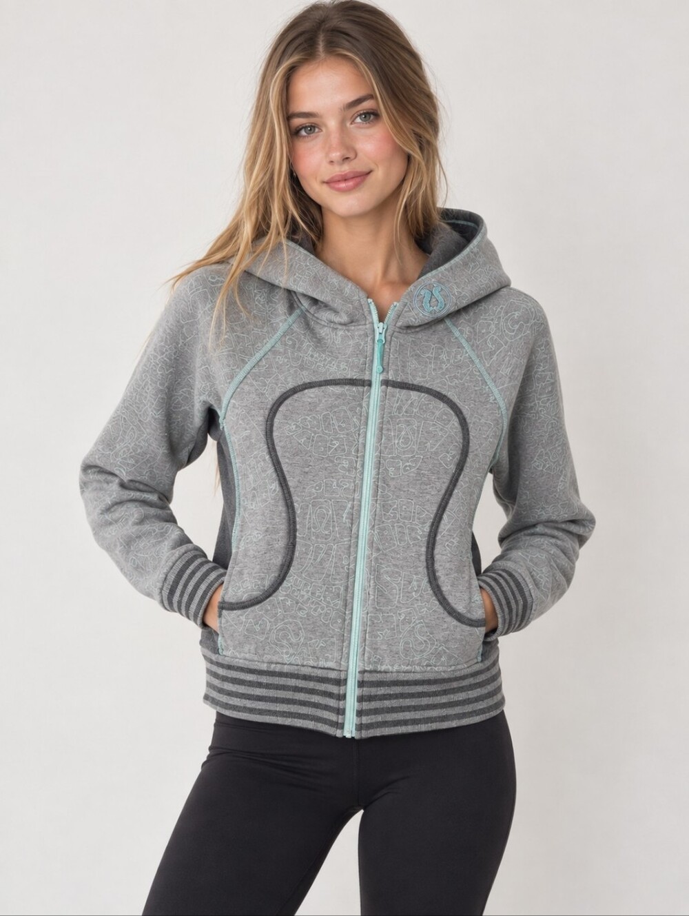 Lululemon Vintage Y2K Gray & Turquoise Scuba Full Zip Hoodie Jacket Sporty
